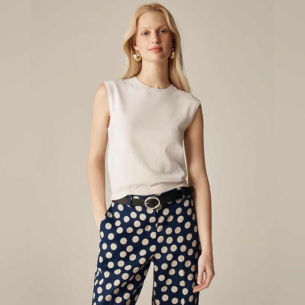 NWT J CREW Featherweight cashmere-blend cropped sweater shell in Ivory - Picture 2 of 10